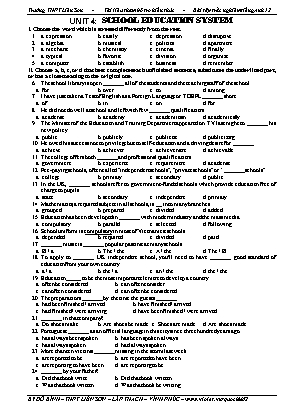 Bài tập trắc nghiệm Tiếng Anh 12 - Unit 4 School education system - Đỗ Bình